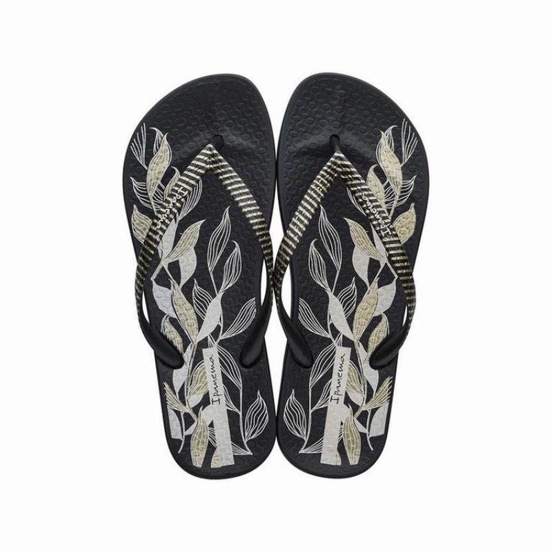 Black / Gold Women's Ipanema Anatomic Nature IV Flip Flops | IXPNAJ-249