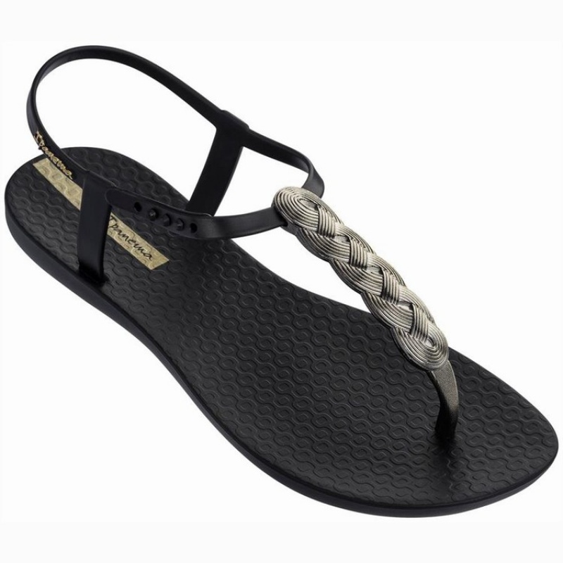 Black / Gold Women's Ipanema Braid Sandals | AZLVUK-954