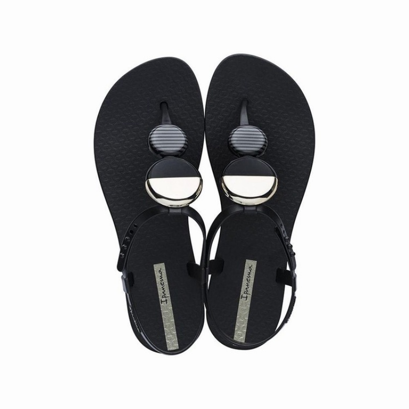 Black / Gold Women's Ipanema Ella Sandals | GTISKE-635