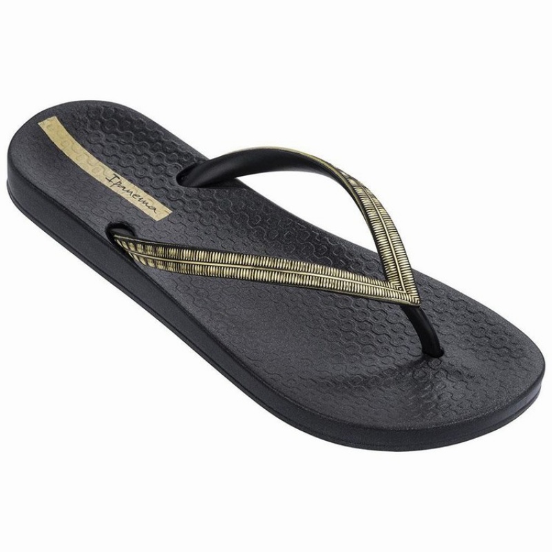 Black / Gold Women\'s Ipanema Mesh IV Flip Flops | XQWRDV-059