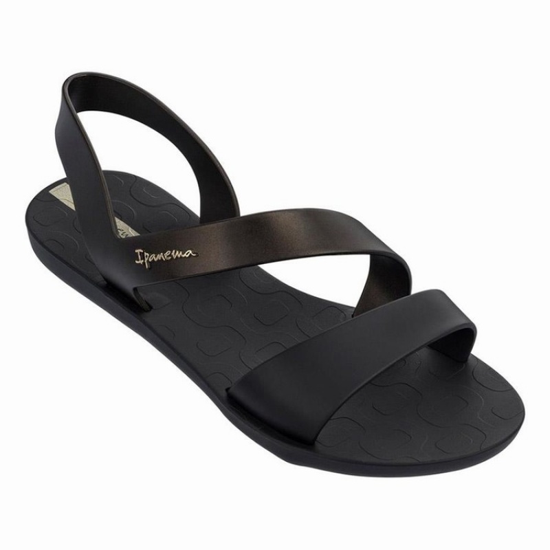 Black / Gold Women's Ipanema Vibe Sandals | WMYGKH-642