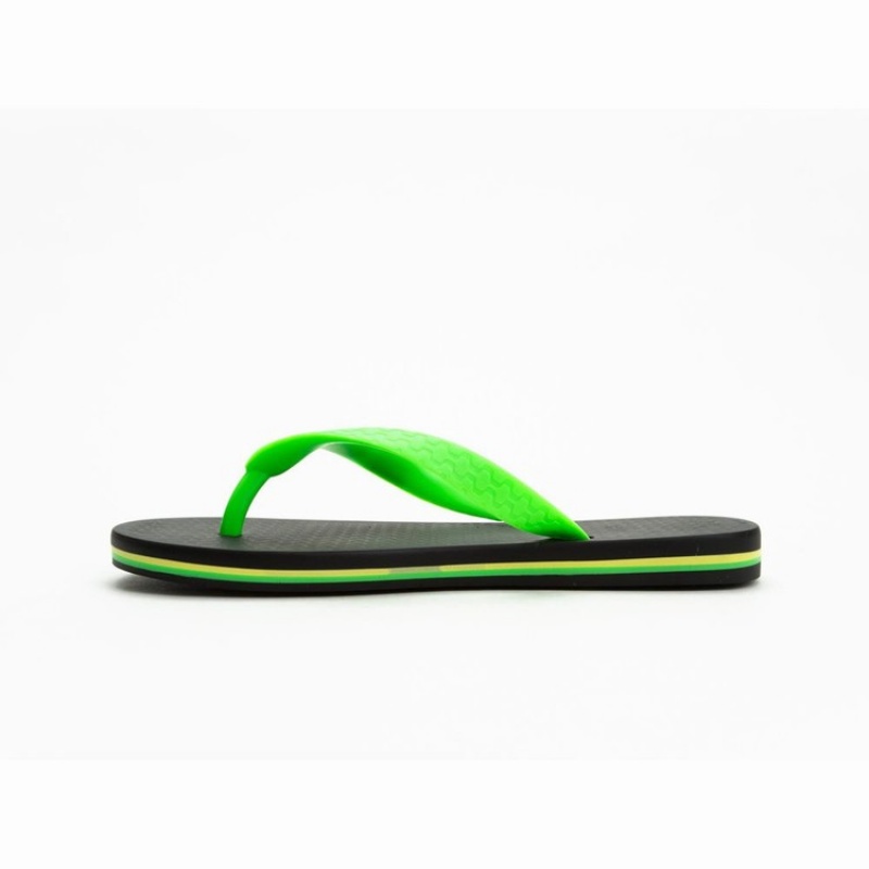 Black / Green Kids' Ipanema Brazil Flip Flops | KMEGRS-804