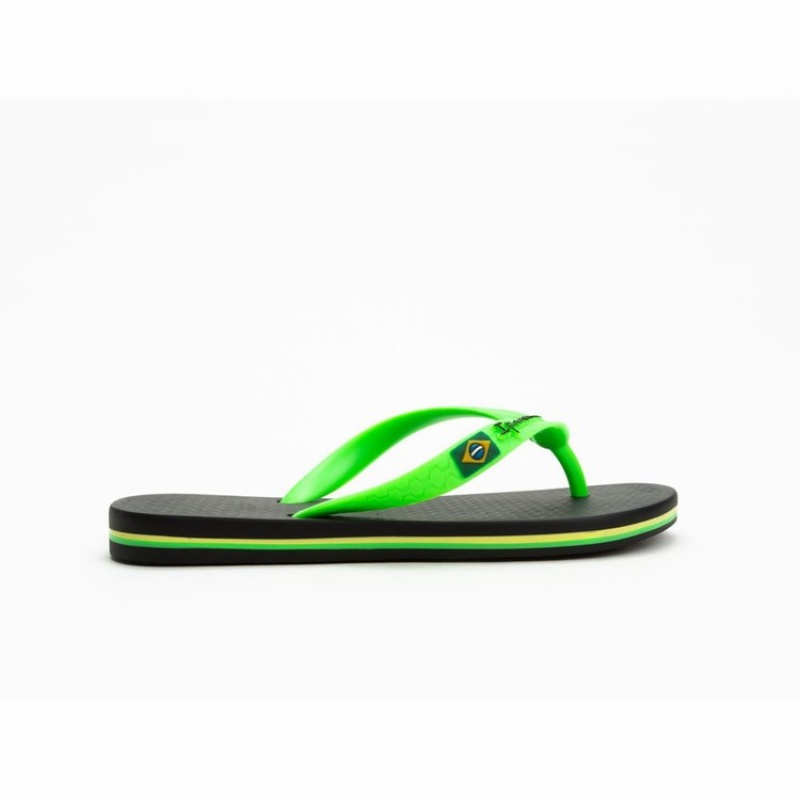 Black / Green Kids' Ipanema Brazil Flip Flops | KMEGRS-804