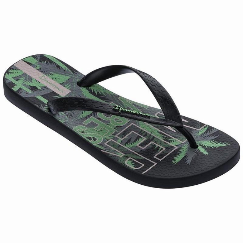 Black / Green Men's Ipanema Summer Flip Flops | BTWKJF-748