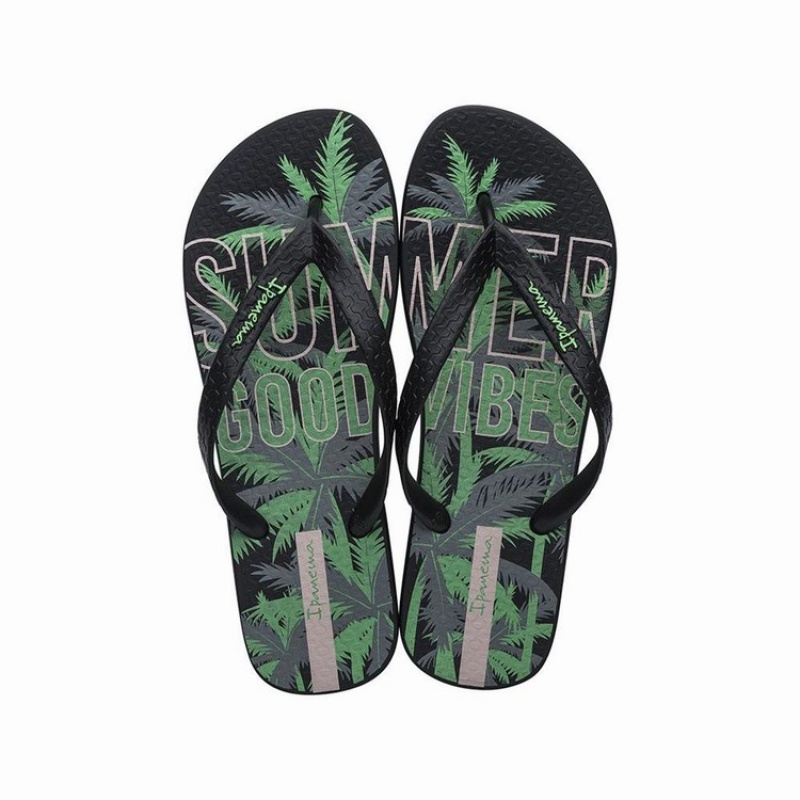 Black / Green Men\'s Ipanema Summer Flip Flops | BTWKJF-748