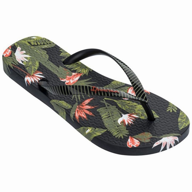 Black / Green Women's Ipanema Paradise Flip Flops | RVIXNH-815