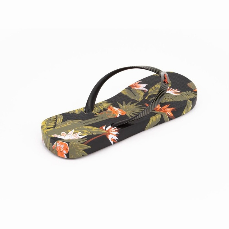 Black / Green Women's Ipanema Paradise Flip Flops | RVIXNH-815