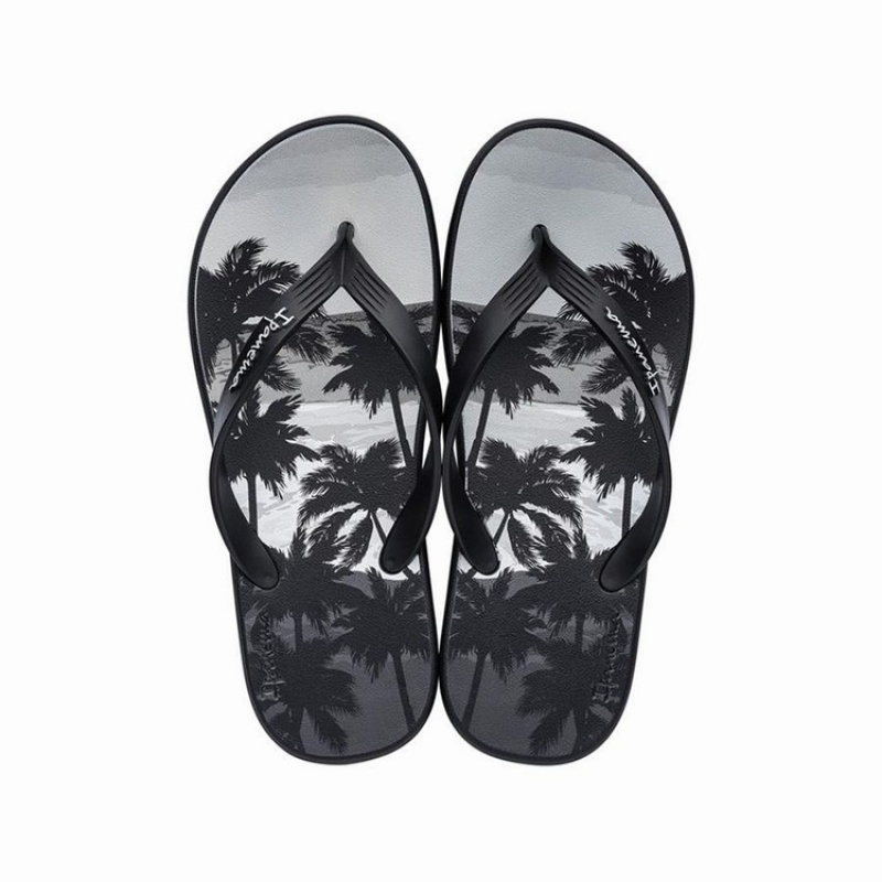 Black / Grey Men's Ipanema 10 Palm Flip Flops | GJYVDW-983