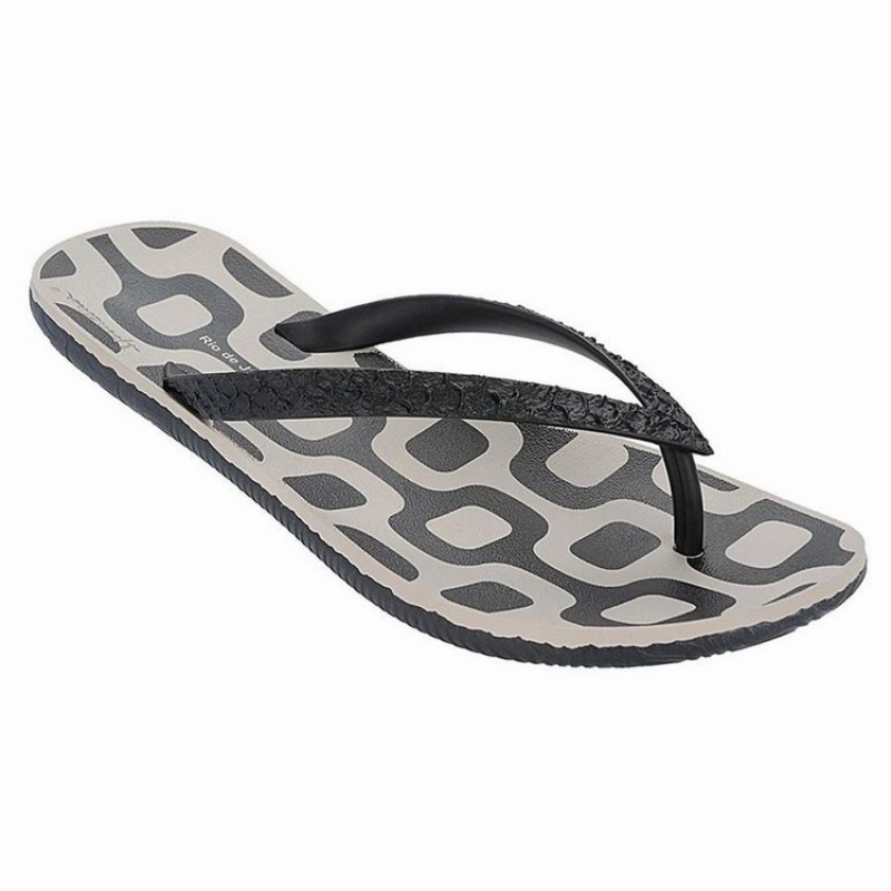 Black / Grey Men\'s Ipanema RJ Flip Flops | TPHLBQ-910