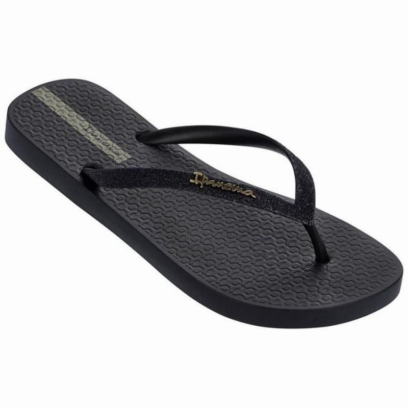 Black / Grey Women\'s Ipanema Glitter II Flip Flops | MASCKE-245