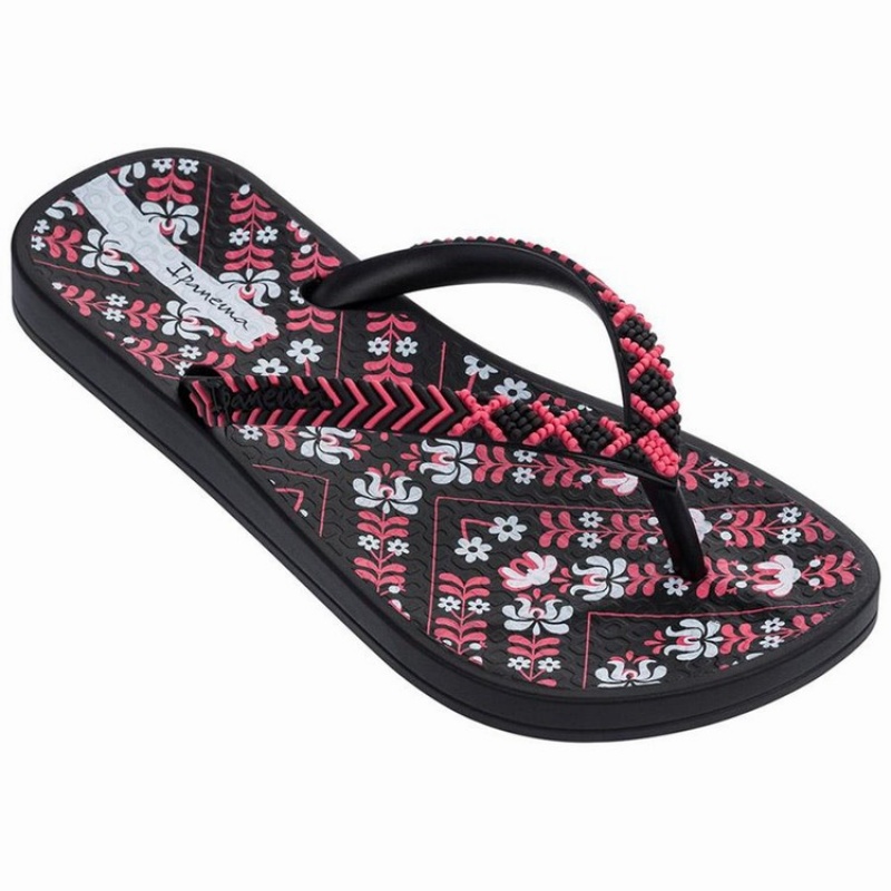 Black / Pink Kids' Ipanema Ana Lovely II Flip Flops | RDHBMY-701