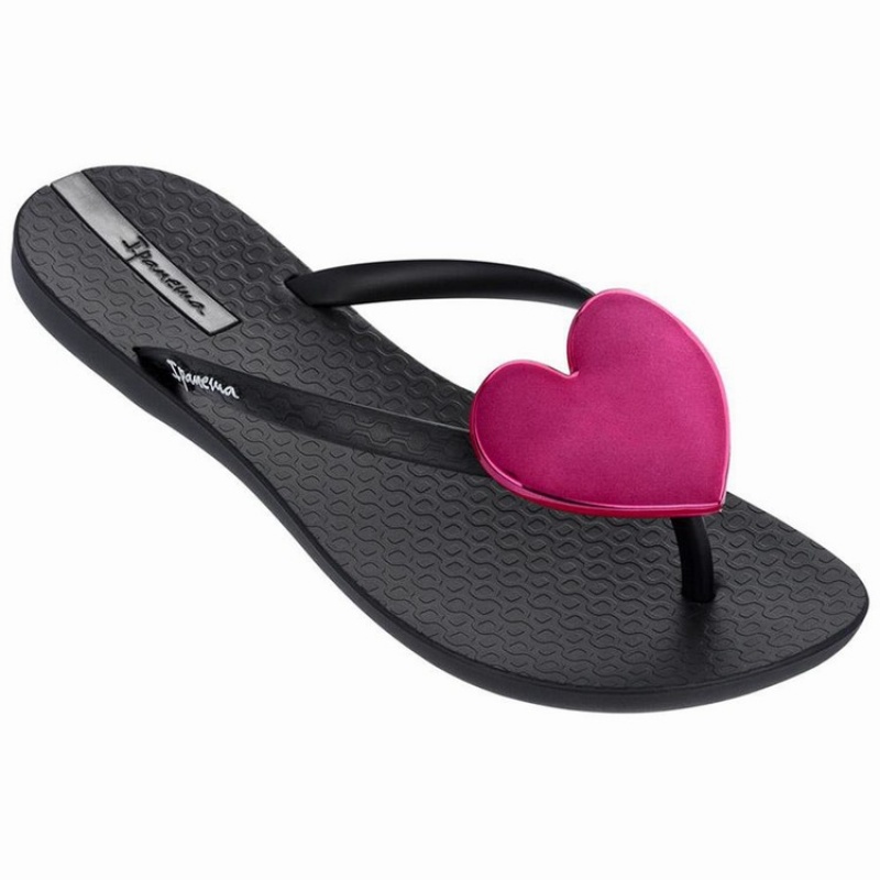 Black / Red Kids' Ipanema Wave Heart Flip Flops | FRSHAK-204