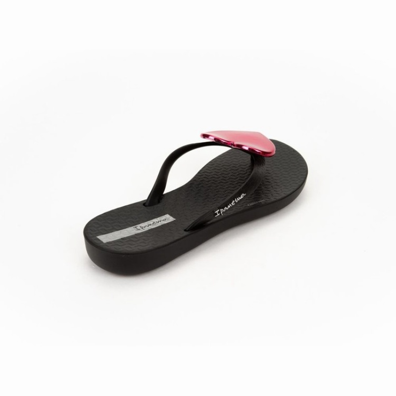 Black / Red Kids' Ipanema Wave Heart Flip Flops | FRSHAK-204