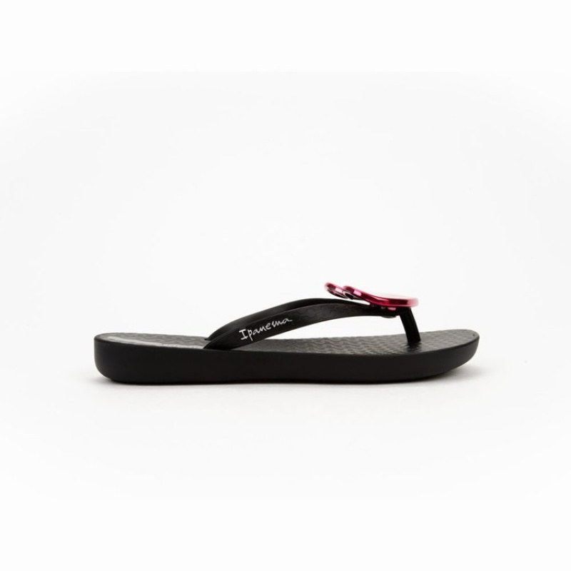 Black / Red Kids' Ipanema Wave Heart Flip Flops | FRSHAK-204