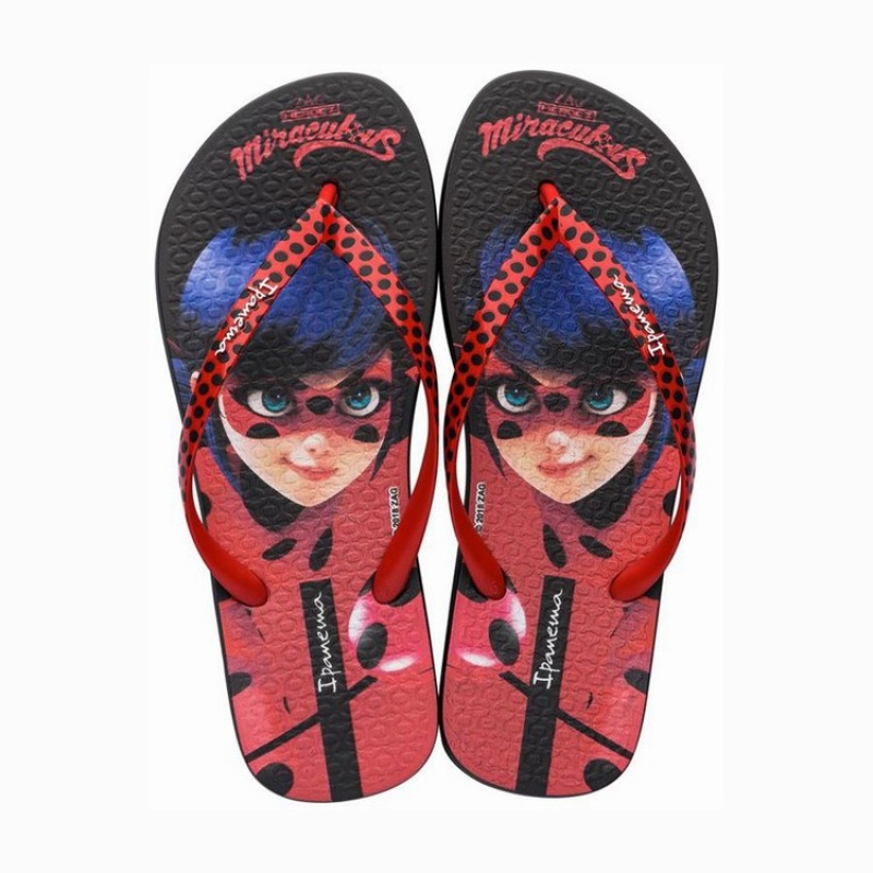 Black / Red Women\'s Ipanema Ladybug Flip Flops | RAYPJB-461