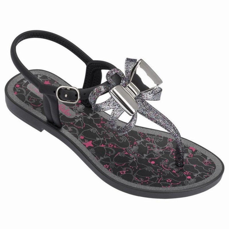 Black / Silver Kids\' Ipanema Bela III Sandals | UZWMLN-763