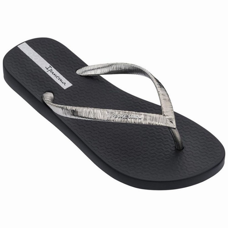 Black / Silver Women's Ipanema Foil Flip Flops | BUQWNK-598