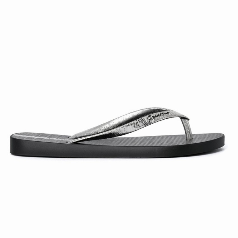 Black / Silver Women\'s Ipanema Foil Flip Flops | BUQWNK-598