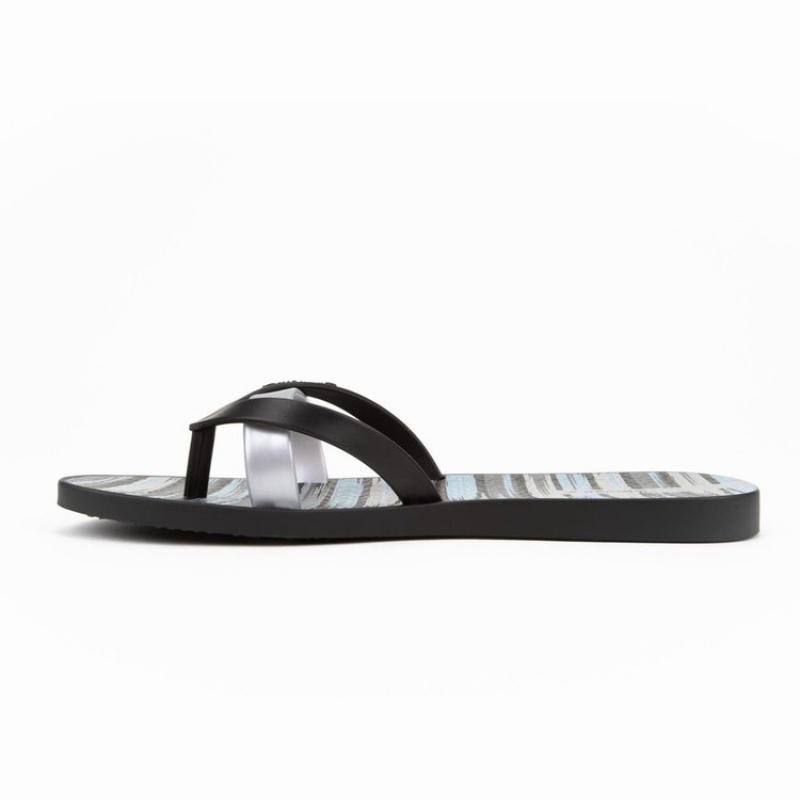 Black / Silver Women's Ipanema Kirei Silk IV Flip Flops | UGYJBT-143