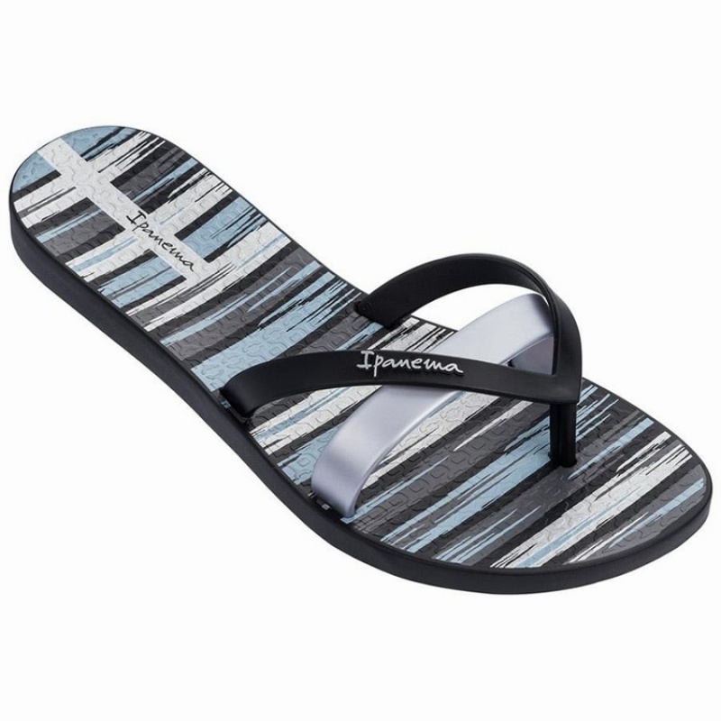 Black / Silver Women\'s Ipanema Kirei Silk IV Flip Flops | UGYJBT-143