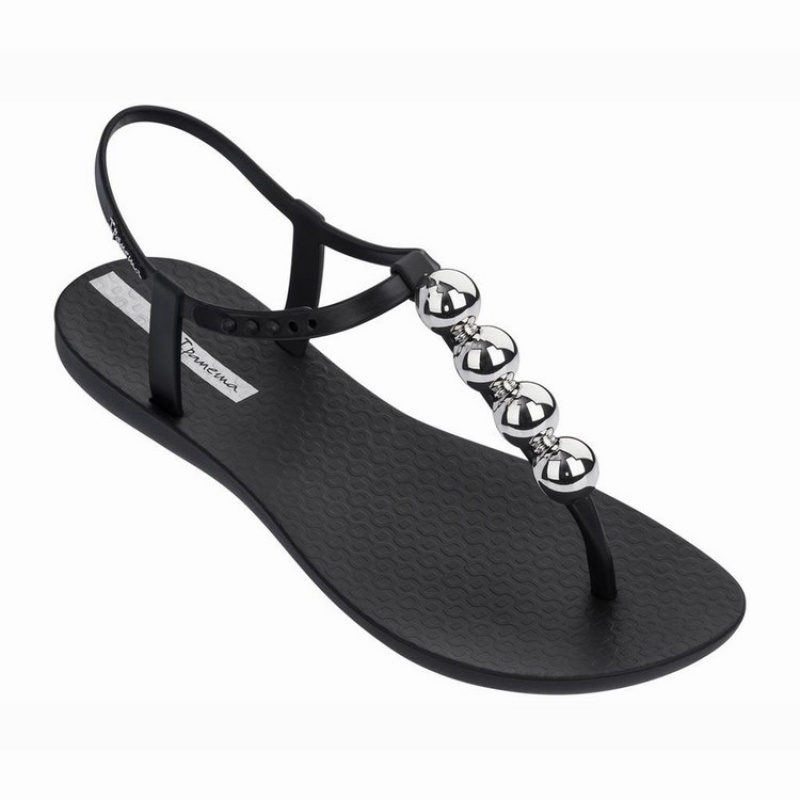 Black / Silver Women\'s Ipanema Pearl Sandals | RHUQMS-647