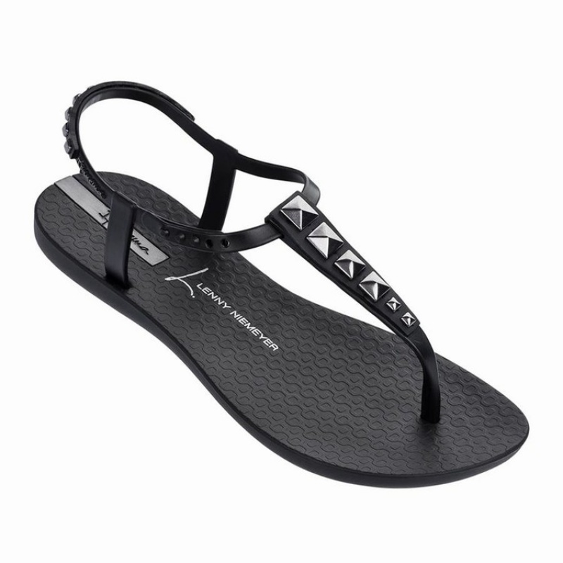 Black / Silver Women\'s Ipanema Premium Lenny Rocker Sandals | RDGSNB-152