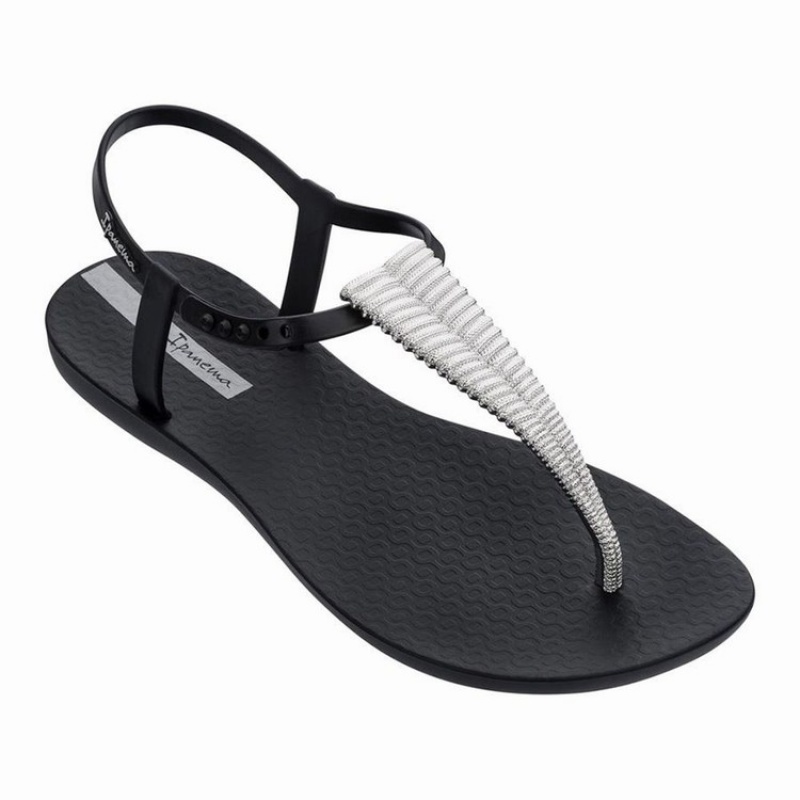 Black / Silver Women's Ipanema Ribba Sandals | TQNSAG-579