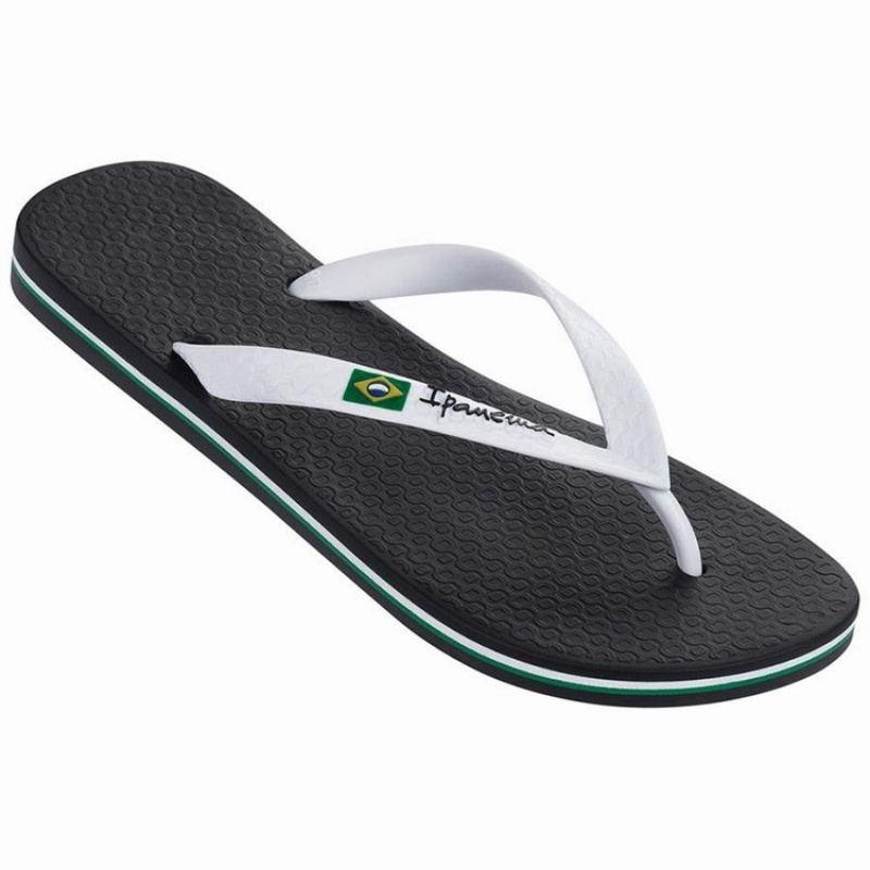 Black / White Men\'s Ipanema Classic Brazil II Flip Flops | BKEYAR-768