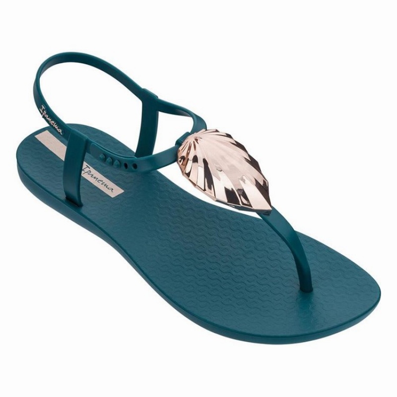 Blue / Gold Women's Ipanema Leaf Sandals | TCFBHO-572