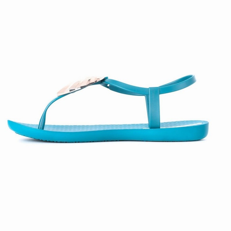 Blue / Gold Women's Ipanema Leaf Sandals | TCFBHO-572