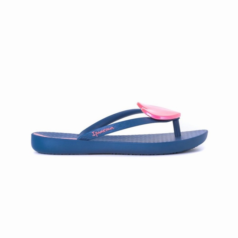 Blue / Pink Kids' Ipanema Wave Heart Flip Flops | AVFZCX-230