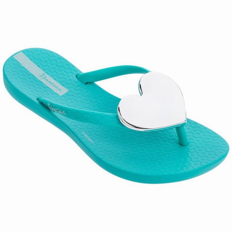 Blue / Silver Kids' Ipanema Wave Heart Flip Flops | FGIJOL-621