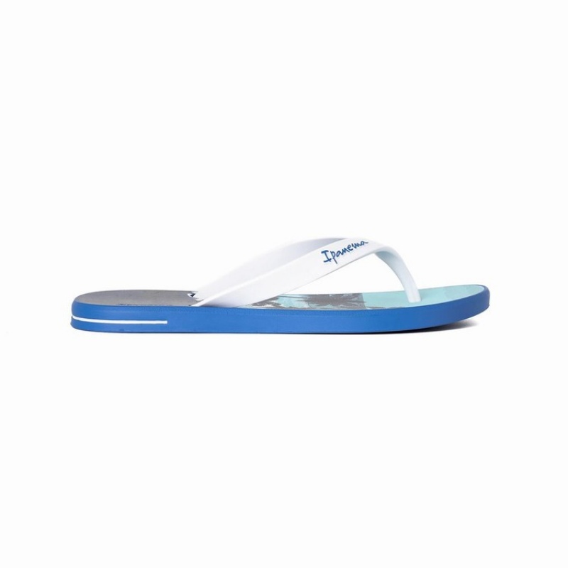 Blue / White Men's Ipanema 10 Palm Flip Flops | OEKZTX-250