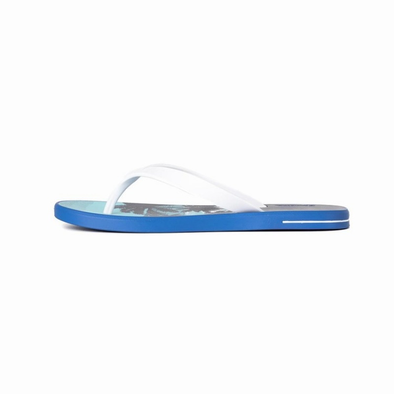 Blue / White Men's Ipanema 10 Palm Flip Flops | OEKZTX-250