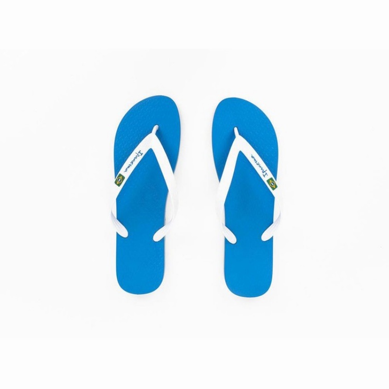 Blue / White Men's Ipanema Brasil Classic II Ad Flip Flops | WBHNVD-819