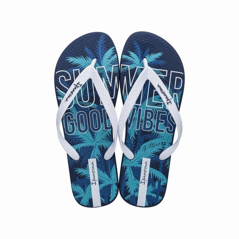 Blue / White Men's Ipanema Summer Flip Flops | QJTFBC-906