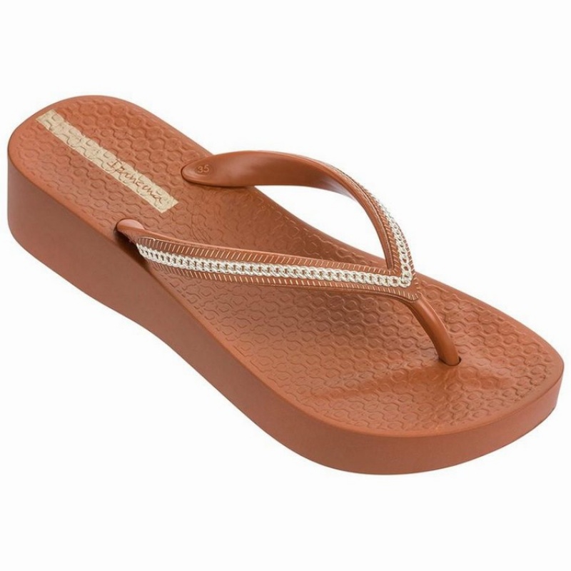 Brown Women\'s Ipanema Mesh Plat II Flip Flops | CMHOTY-157