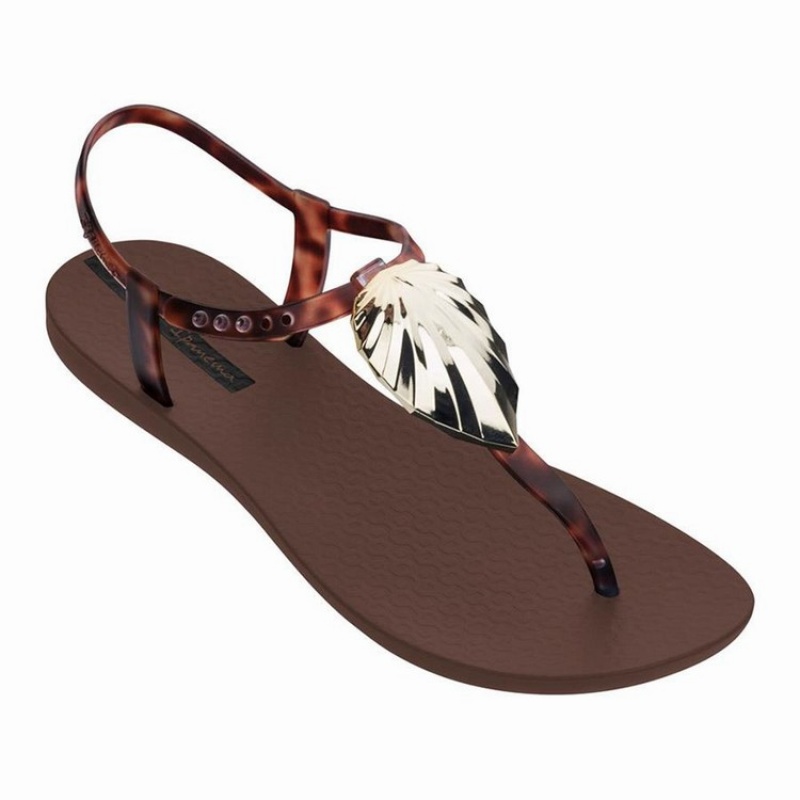 Brown / Gold Women's Ipanema Leaf Sandals | IKRJPX-213