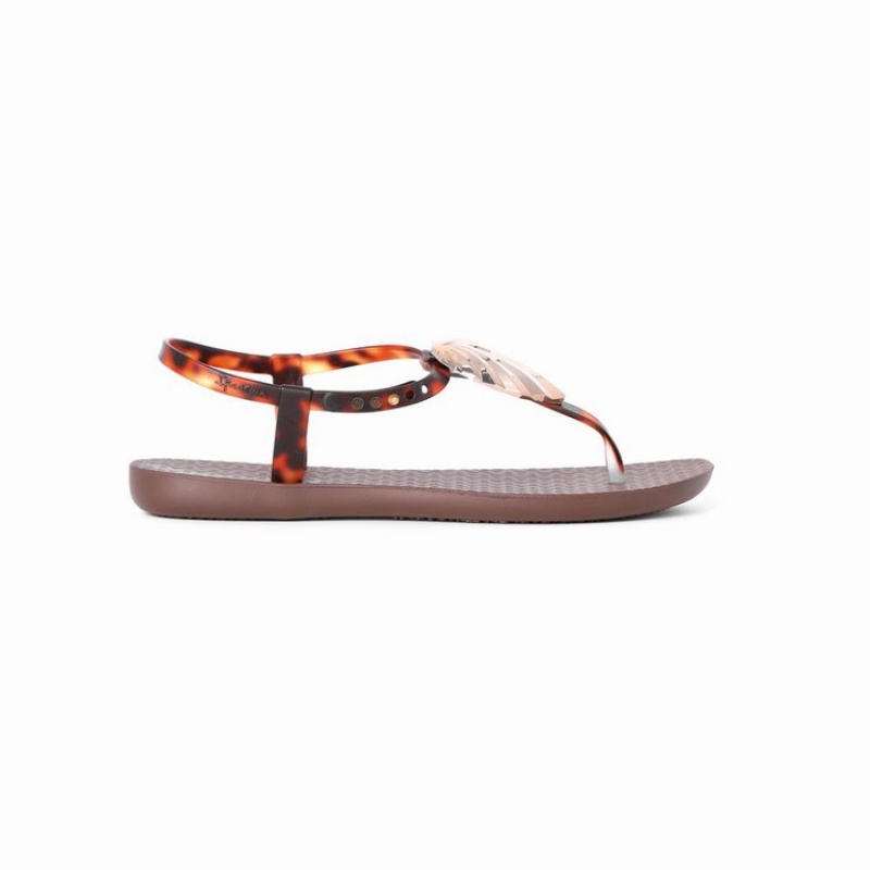 Brown / Gold Women's Ipanema Leaf Sandals | IKRJPX-213