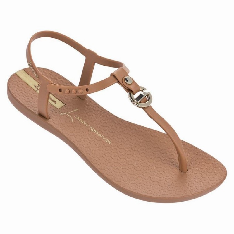 Brown / Gold Women's Ipanema Lenny Locket Sandals | DGERMY-019