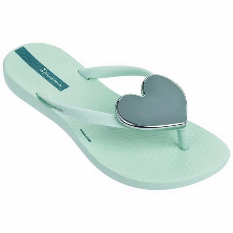 Green Kids' Ipanema Wave Heart Flip Flops | OANYMS-037