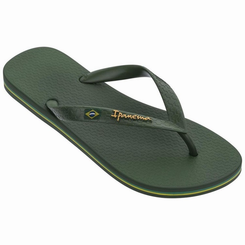 Green Men\'s Ipanema Brasil Classic II Ad Flip Flops | VHQOZY-906