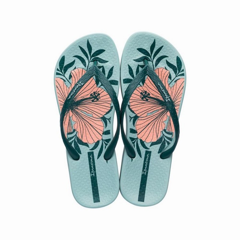 Green Women's Ipanema Ana Hibiscus Flip Flops | CXYPIS-510