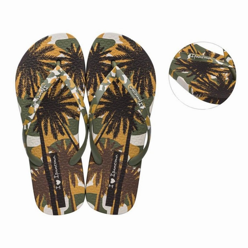 Green / Brown Women's Ipanema I Love Sun Flip Flops | TAHUYF-583