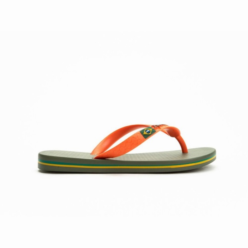 Green / Orange Kids' Ipanema Brazil Flip Flops | TZGEXF-647