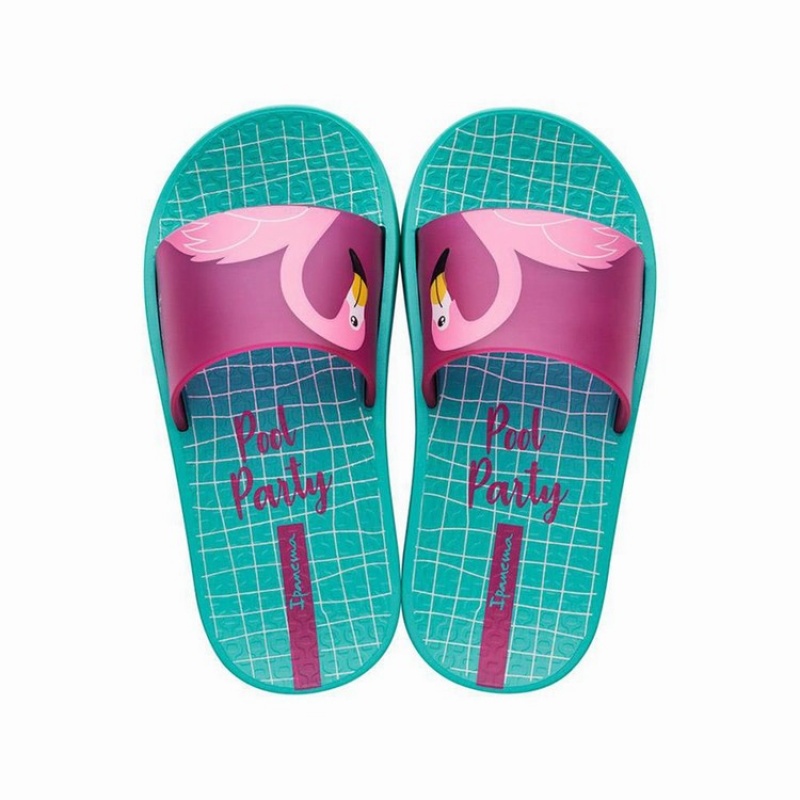 Green / Pink Kids' Ipanema Slippy Sandals | DSUBAY-430