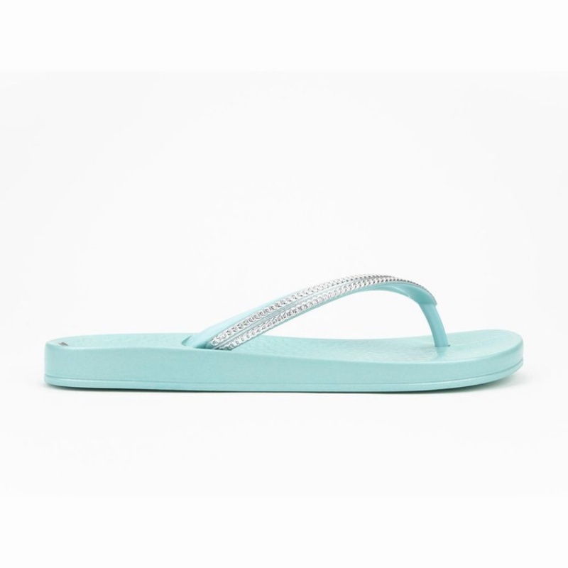 Green / Silver Women's Ipanema Ana Metallic III Flip Flops | RDAJGV-510