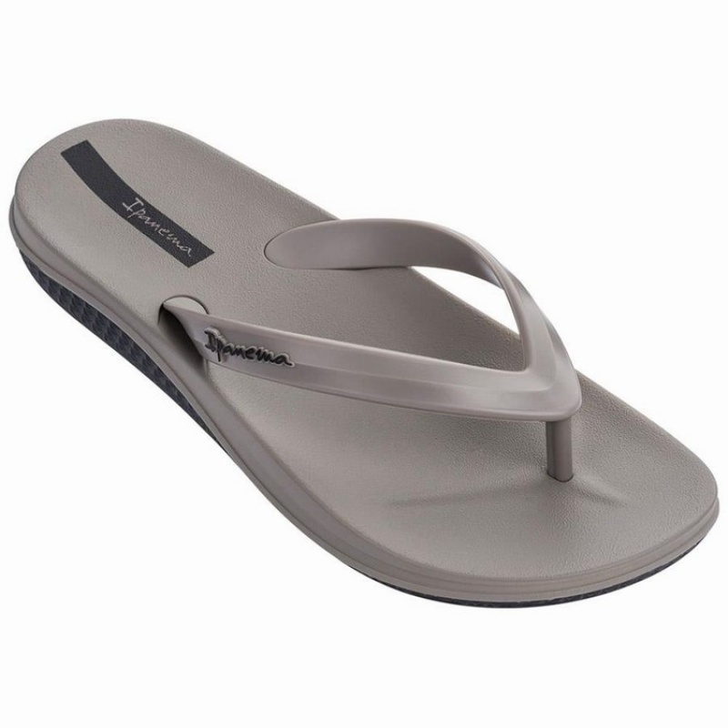 Grey / Black Men's Ipanema Ana Lapa Flip Flops | DEPANB-304