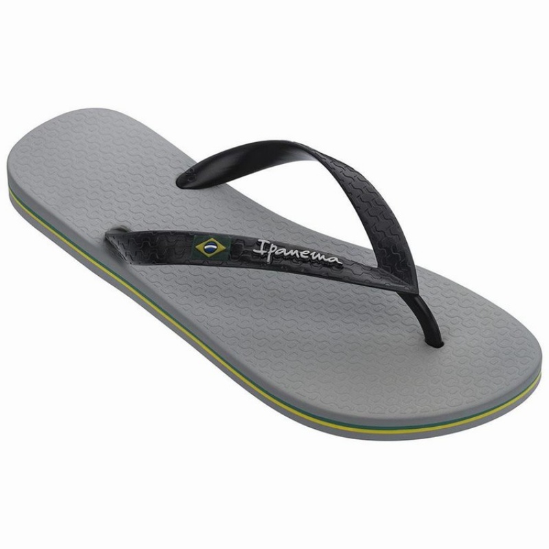 Grey / Black Men\'s Ipanema Brasil Classic II Ad Flip Flops | YDJNKH-592