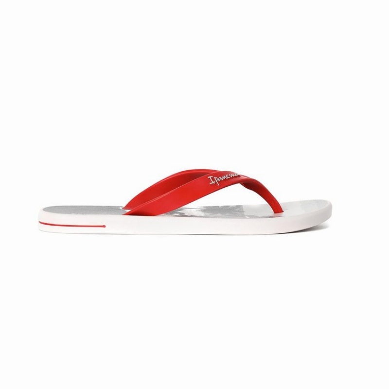 Grey / Red Men's Ipanema 10 Palm Flip Flops | GYQKRP-724